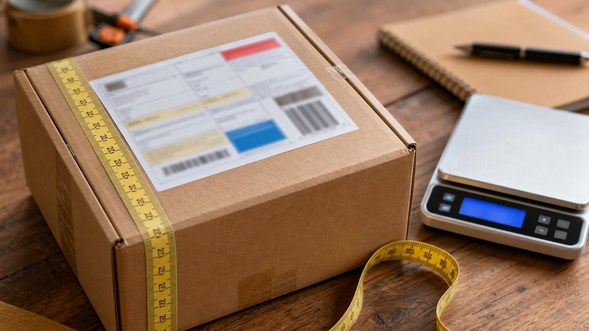 Paket mit neutralem gelbem Versandlabel für DHL Versandkosten